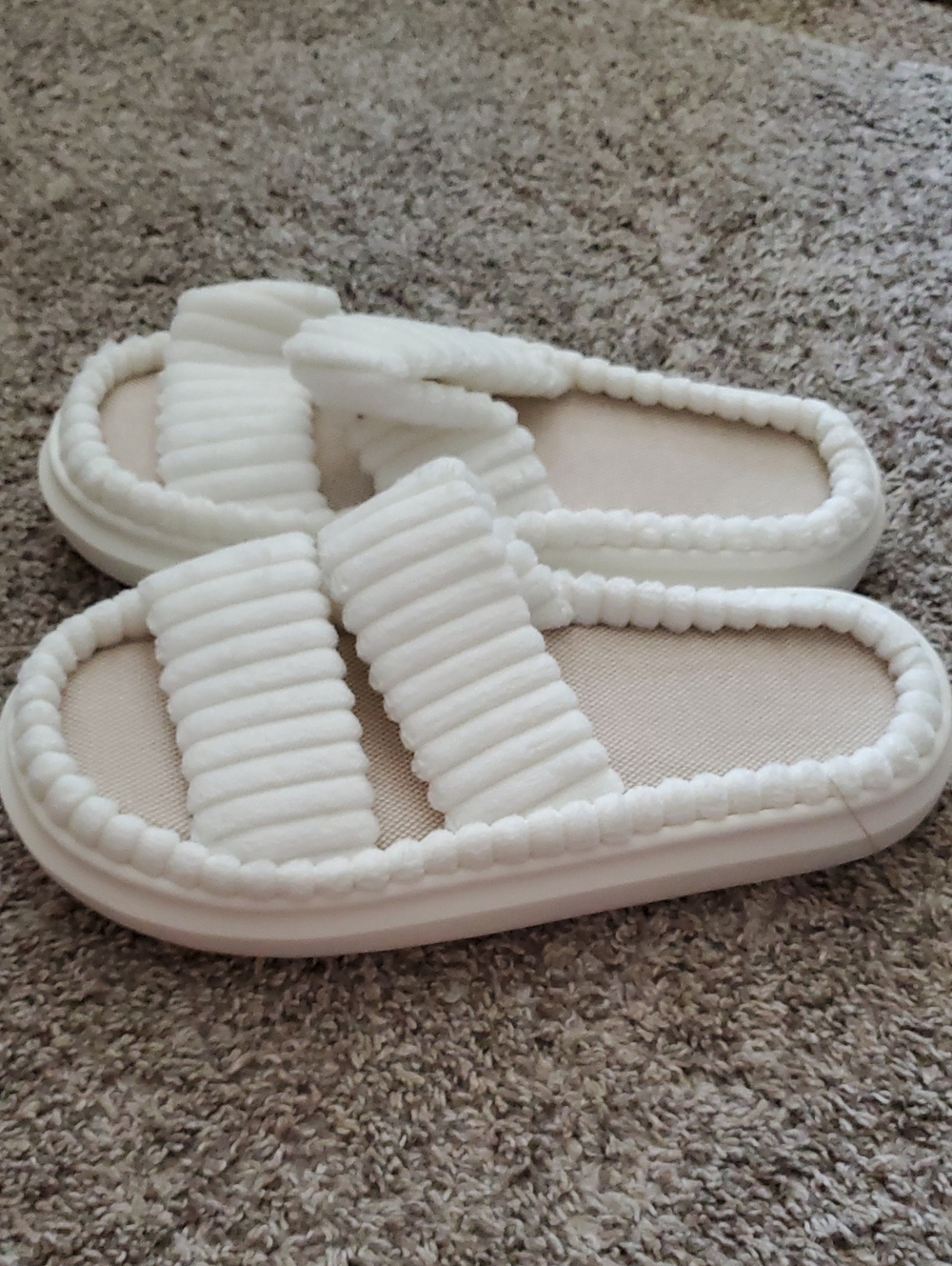 Plush Ribbed Slide Slippers